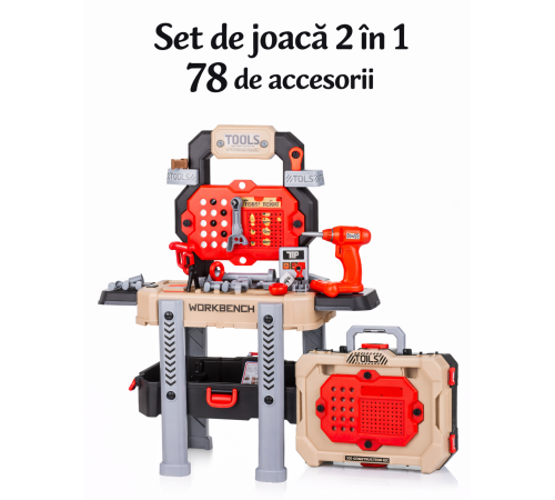 chipolino dipk002433tt set de joacă 2 &icirc;n 1 "masă de scule &icirc;ntr-o valiză" (78 pсs)