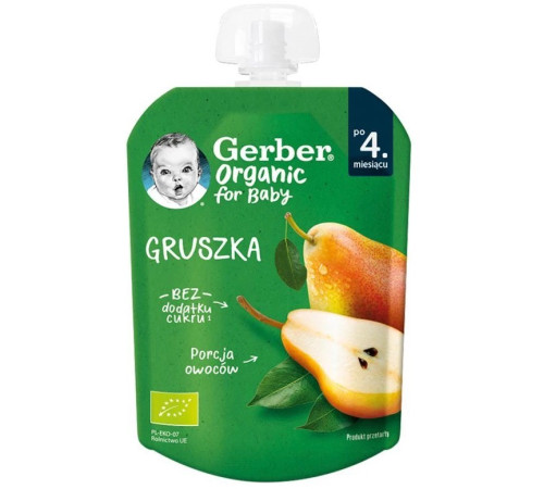 Детское питание в Молдове gerber Пюре «Органик Груша» (4 м+) 80 гр.