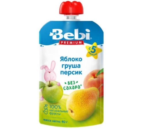 bebi premium Пюре яблоко-груша-персик (5 м+) 90 гр.