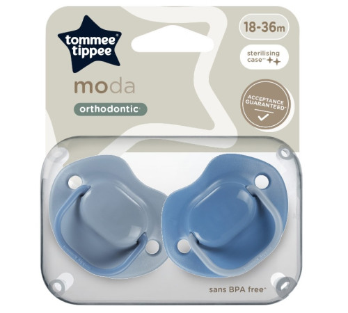  tommee tippee tt0502 Пустышка симметричная силиконовая "moda" (18-36 м) 2 шт.
