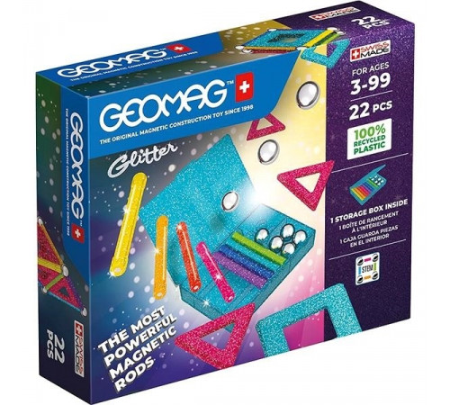  geomag 534g constructor magnetic "glitter panels recycled" (22 el.)