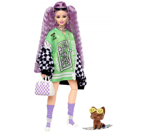  barbie hhn10 Кукла "extra" в неоново-зеленом платье с питомцем