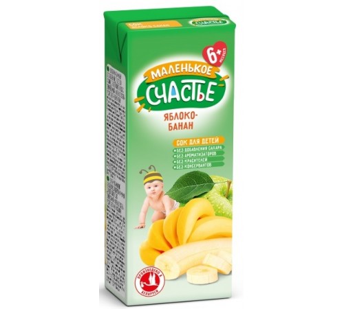 Детское питание в Молдове "Маленькое Счастье" Сок яблоко-банан  200 мл. (6м+) 