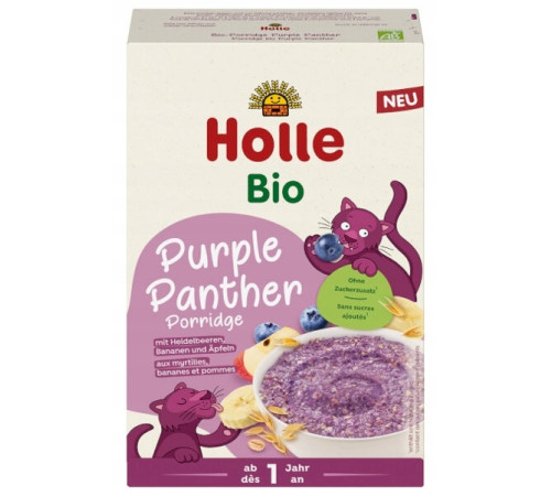 holle bio organic terci de ovăz purple panther cu afine și banane și mere (12 luni+) 200 gr.