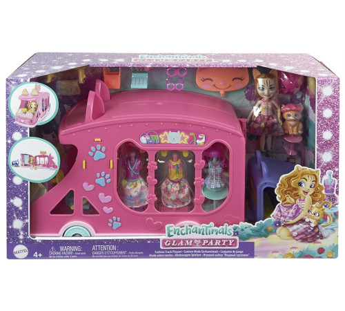 enchantimals hpb34 set de joaca “automobil cu accesorii și păpușa caddy cat cu animaluț bucket”