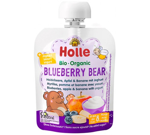  holle bio organic Пюре "blueberry bear" Черника-яблоко-банан-йогурт (8 м+) 85 гр.