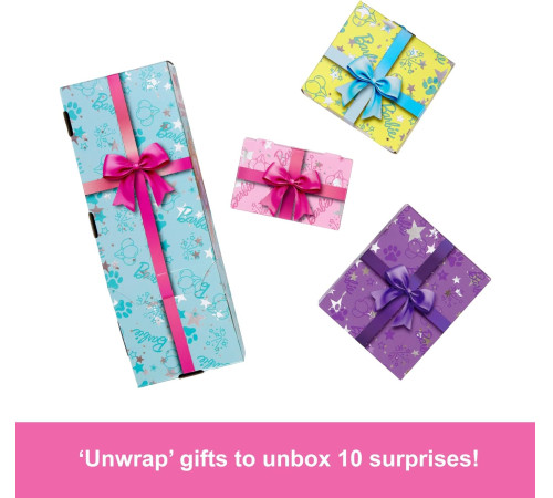 barbie jfg70 set cu papusa "petrecerea surpriza in tonuri de liliac"