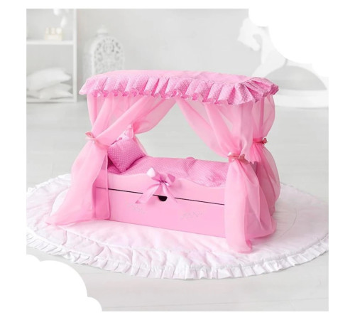 722191 pătuț pentru păpuși cu baldachin si lenjerie de pat "diamond princes" (roz)