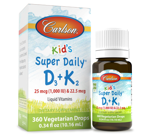 carlson labs Витамин Д3 + К2 капли для детей  "kids super daily d3-1000 iu + k2" (10.16 мл) 