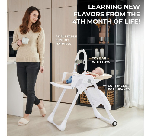 kinderkraft Стульчик для кормления 2в1 tummie серый