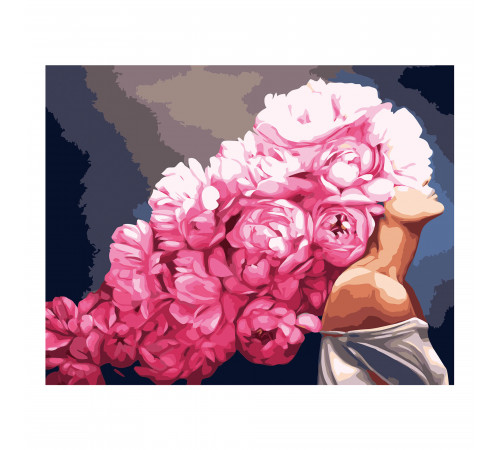  strateg leo va-2533 Картина по номерам "Девушка с розовыми пионами" (40х50 см.)