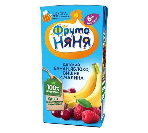 ФрутоНяня nectar banana-mere-cirese-zmeura 200 ml. (6 m+)