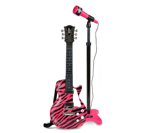 bontempi 245874 chitară rock electronică pink cu microfon pe stativ