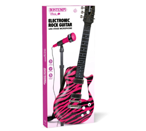 bontempi 245874 chitară rock electronică pink cu microfon pe stativ