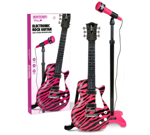  bontempi 245874 chitară rock electronică pink cu microfon pe stativ