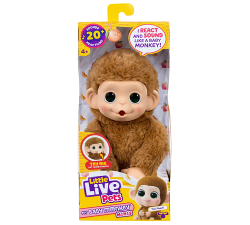 little live pets 26729 Интерактивная игрушка-обезьянка: my baby monkey minis (19 см) в асс.