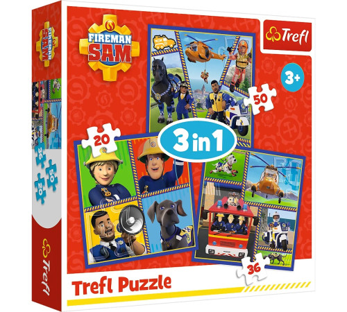  trefl 34868 puzzle 3 in 1 " fireman sam day" (20/36/50 el.)