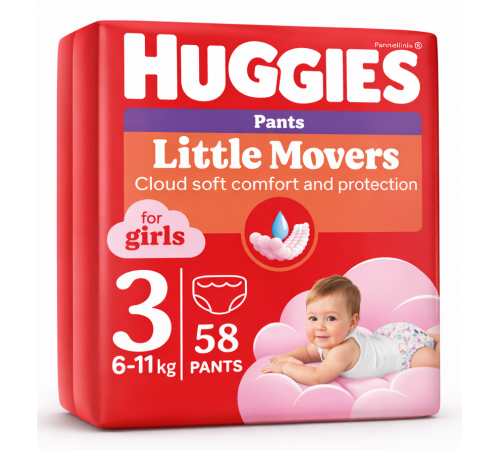  huggies Трусики little movers girl 3 (6-11 кг.) 58 шт.
