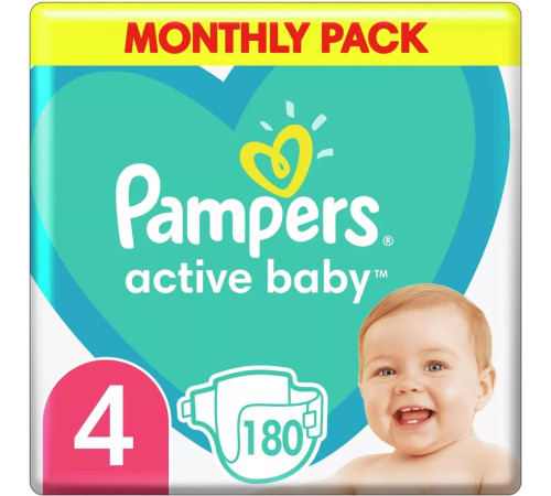 pampers active baby 4 (9-14 kg.) 180 buc.