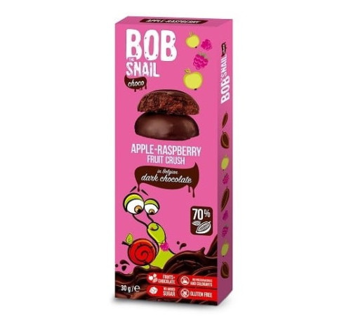  bob snail bomboane naturale "mere-zmeurâ" în ciocolată neagră belgiană (30 gr.)