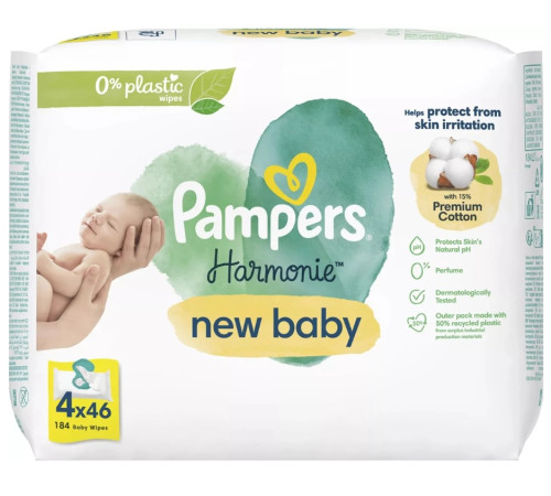  pampers Влажные салфетки harmonie new baby (4х46) 184 шт.