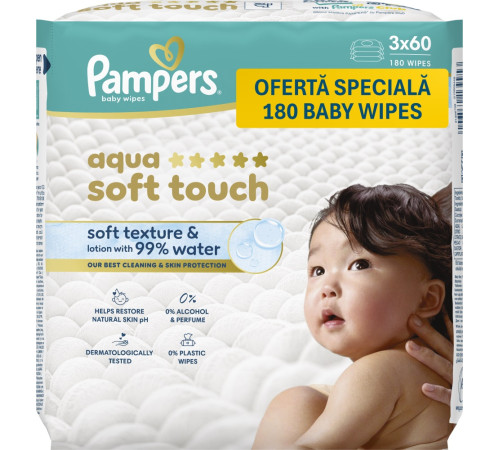  pampers Șervețelele umede aqua soft touch (3x60) 180 buc.