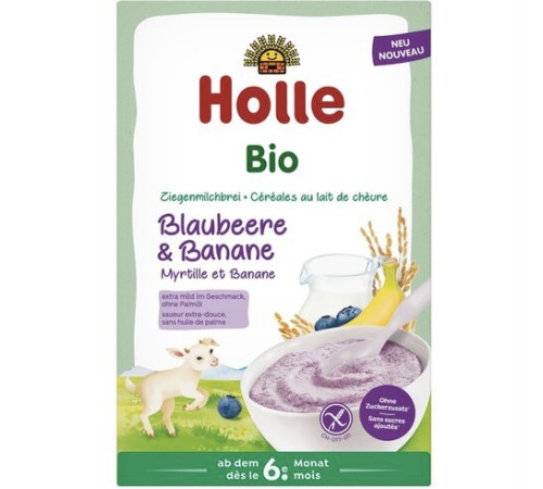  holle bio organic Каша рисовая с козьим молоком, черникой и бананом (6 м+) 200г.