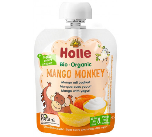 holle bio organic Пюре "mango monkey" Манго-йогурт (8 м +) 85 гр.