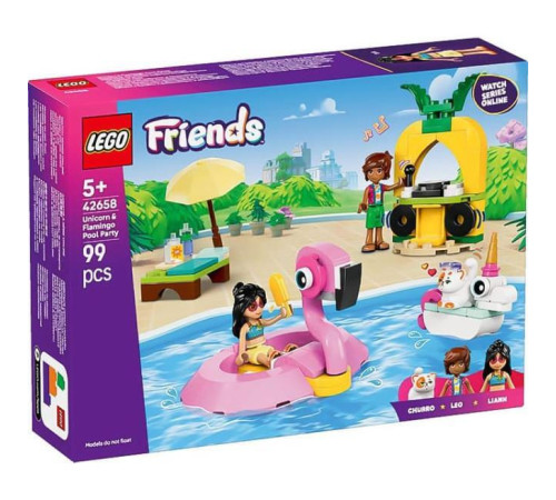 lego friends 42658 constructor "petrecere la piscină cu unicornul și flamingo" (99 el.)