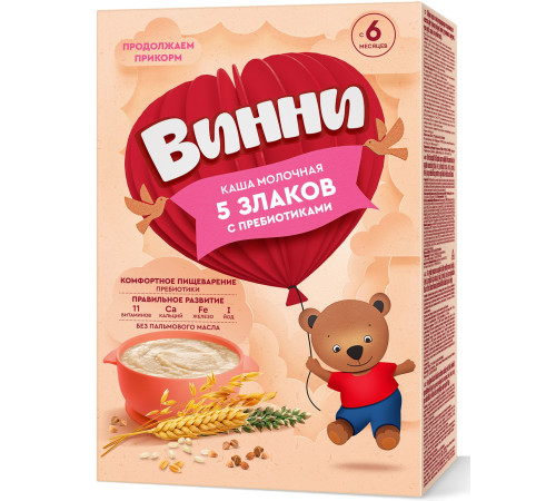 Винни Каша молочная 5 злаков c пребиотиками (6 m+) 200 гр.