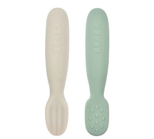  beaba b913578 set de 2 linguri din silicon sage green/velvet grey (2 buc.)