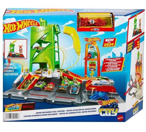  hot wheels htn79 set de joc "city super recharge fuel station"