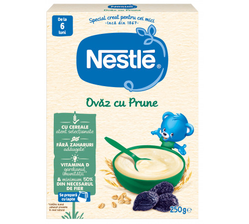 nestle terci de fulgi de ovaz cu prune fara lapte 250 gr. (6 m+)