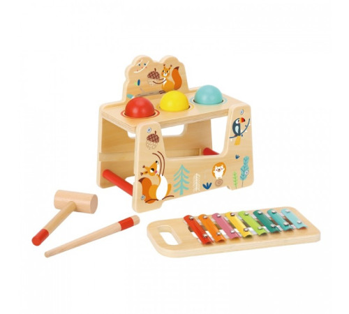 tooky toy tf827 Деревянная игрушка 2в1 "Ксилофон с молотком"
