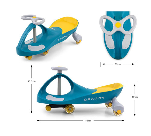 milly mally  59530 mașinuță de &icirc;mpins "gravity" cu roți led (verde/galben)