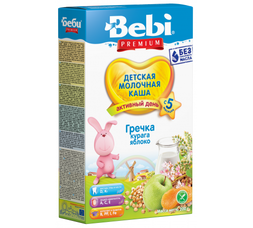 Bebi Terci cu lapte hrisca Premium cu caise uscate si mere 200gr.(5+) bebi terci cu lapte hrisca premium cu caise uscate si mere 200gr.(5+)