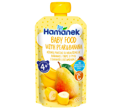 hame Пюре "hamanek" Груша-Банан (4 м+) 120 гр.