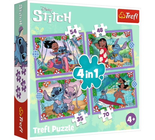  trefl 34633 puzzle-uri 4 &icirc;n 1 "lilo și stitch" (35/48/54/70 el.)