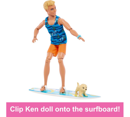 barbie hpt50 păpușă ken "fashionist" cu placă de surf