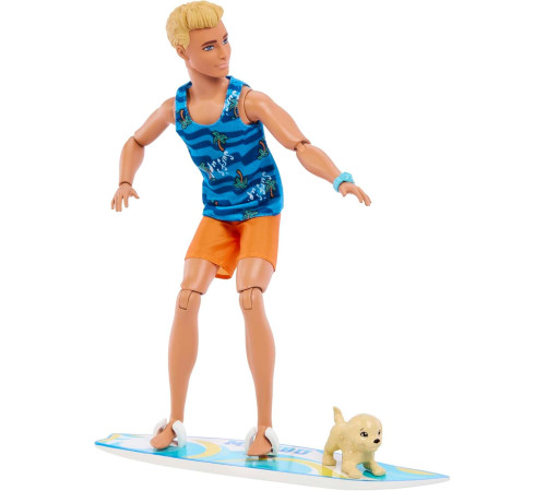 barbie hpt50 păpușă ken "fashionist" cu placă de surf