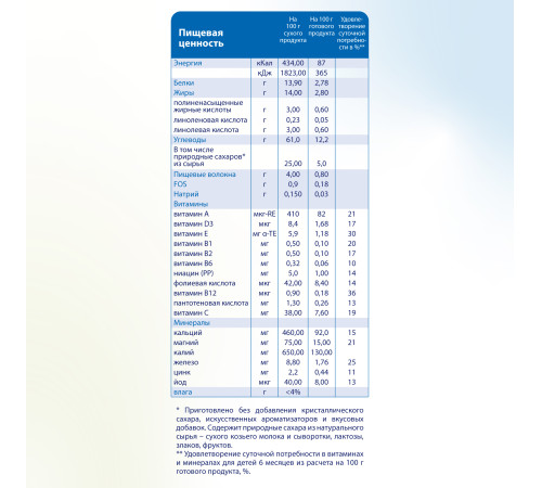 kabrita terci de fulgi de ovăz cu lapte de capră, banane și prune uscate (6 m +) 180 gr.