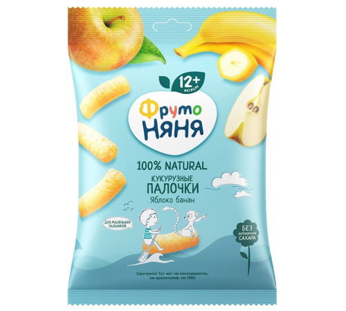 ФрутоНяня bețișoare de porumb cu măr și banană 20 g. (12 luni+)