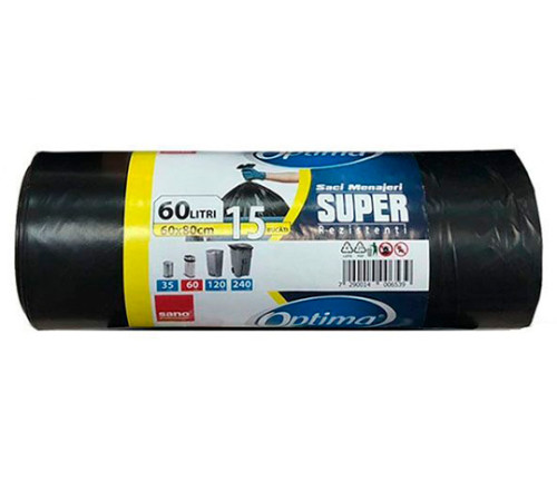 Produse chimice de uz casnic in Moldova sano saci menajeri optima negri (60 l) 15 buc. 007048