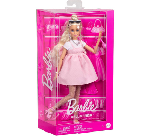 barbie hyv27 papusa "barbie deluxe style" blonda intr-o rochie roz pastel