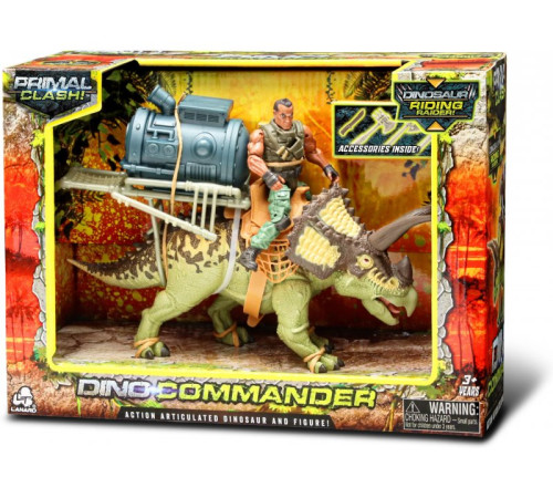 primal clash 37076lt figurină de dinozaur cu călăreț "triceratops/mamut" in sort.