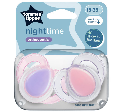  tommee tippee tt0493 suzeta simetrica "night time" roz (18-36 luni) 2 buc. 