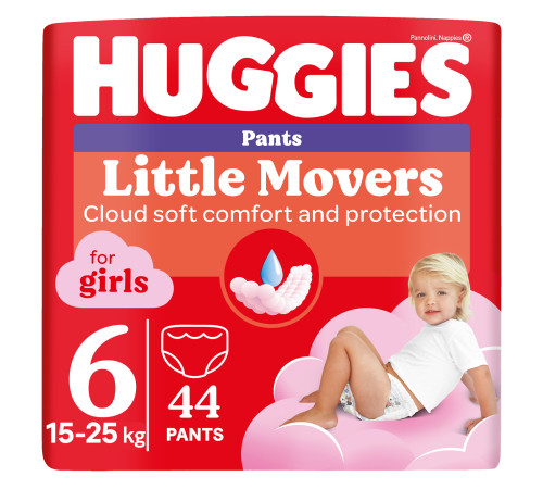  huggies chiloței little movers girl 6 (16-22 kg.) 44 buc.