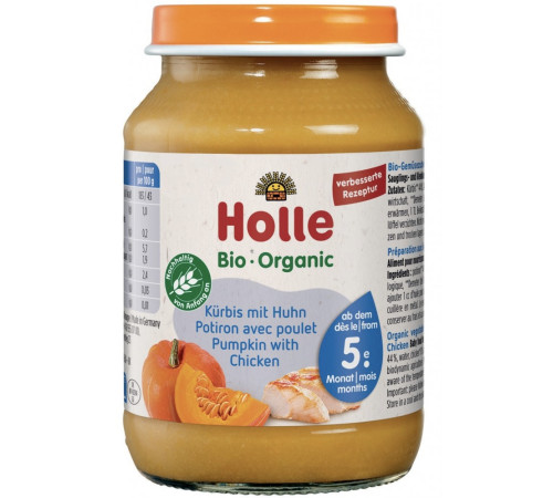  holle bio Пюре куриное c тыквой (5м+) 190г.