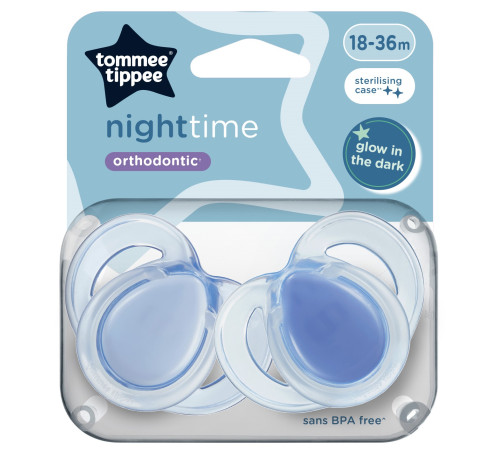 Питание и аксесcуары в Молдове tommee tippee tt0492 Пустышка симметричная "night time" синий (18-36 м.) 2 шт. 