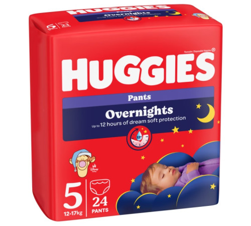  Ночные подгузники-трусики "huggies overnights" 5  (12-17 кг) 24 шт.